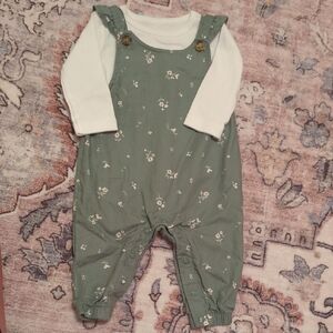 Carter's Green Floral Kids Overalls And Long Sleeve Shirt